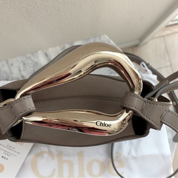 Chloe Kiss Bag in Motty Grey / Taupe with Gold Sculptural Hardware Small Bag - Picture 3 of 16